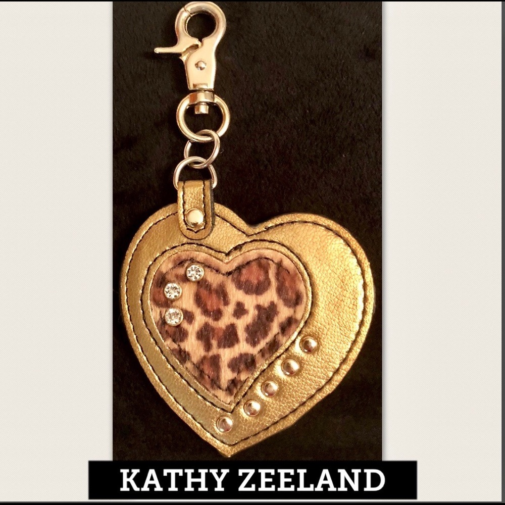 Kathy Zeeland Leather Studded Heart Bag/Key Fob